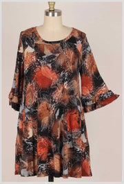 SALE!! 82 PQ-E {Fall Solutions}  BROWN Print Tunic PLUS SIZE 1X 2X 3X