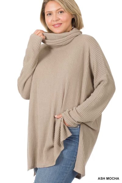 57 SLS-M {A Must Have} Mocha Ribbed Turtleneck Top PLUS SIZE 1X 2X 3X