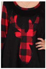 SALE!! GT-A {Hello My Deer}  Black Red Plaid Deer Graphic Tunic PLUS SIZE XL 2X 3X