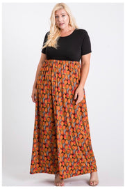 SALE!! LD-D {Orange Slice} Black & Orange Print Maxi Dress PLUS SIZE 1X 2X 3X