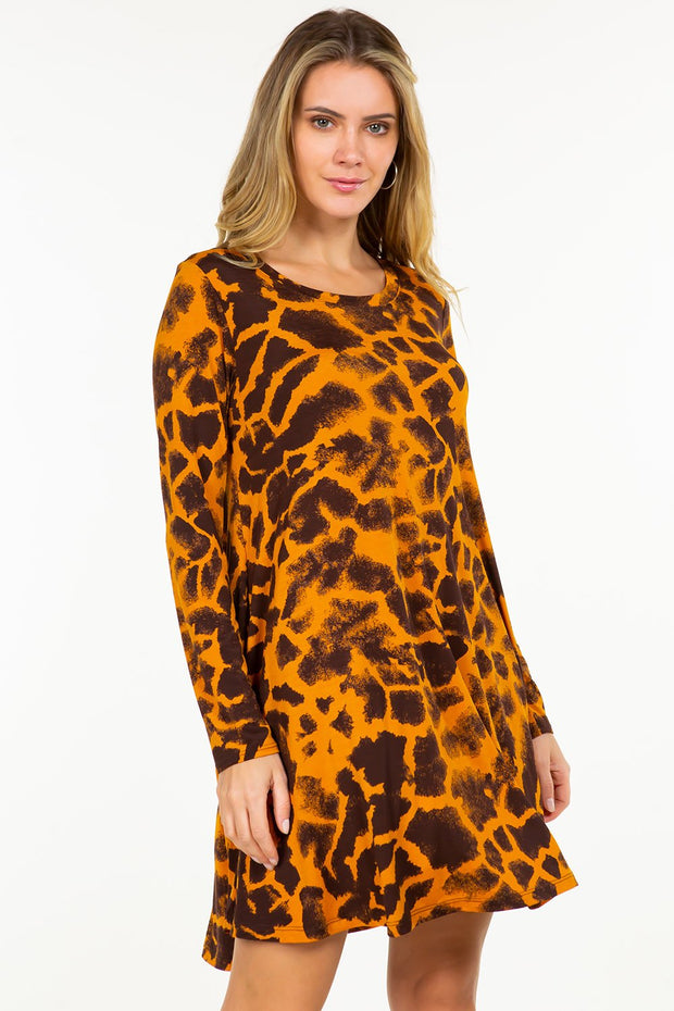 SALE! 95 PLS-E {Wild Talking} Burnt Orange Print Long Sleeve Dress PLUS SIZE 1X 2X 3X