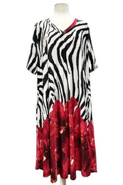 SALE!! 33 CP-B {Zebra Runs Wild} Zebra Print Floral V-Neck Dress EXTENDED PLUS SIZE 3X 4X 5X