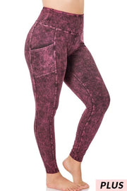 SALE!! BT-99 {Pretty On Me} Dark Burgundy Mineral Wash Yoga Pants PLUS SIZE 1X 2X 3X