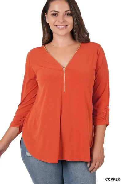 SALE!! 81 SD-A {Classy Threads} Rust Top with Gold Zipper PLUS SIZE 1X 2X 3X