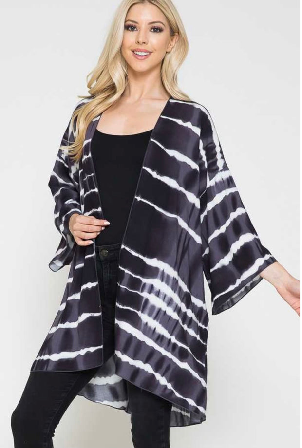 15 OT-B {Set In Motion}  Charcoal Gray Tie Dye Kimono PLUS SIZE 1X 2X 3X