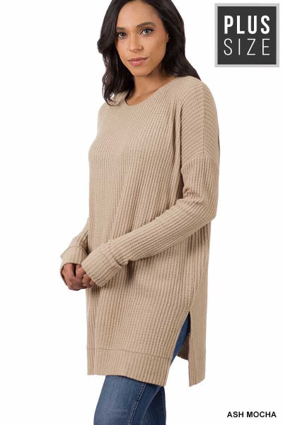 SALE!! 32 SLS-H {Speak Truth} Ash Mocha Waffle Knit Top SALE!! PLUS SIZE XL 2X 3X