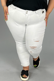 SALE!! LEG-72 {YMI Wanna Betta Butt} White Ripped Cuffed Ankle Jeans PLUS SIZE 14 16 18 20