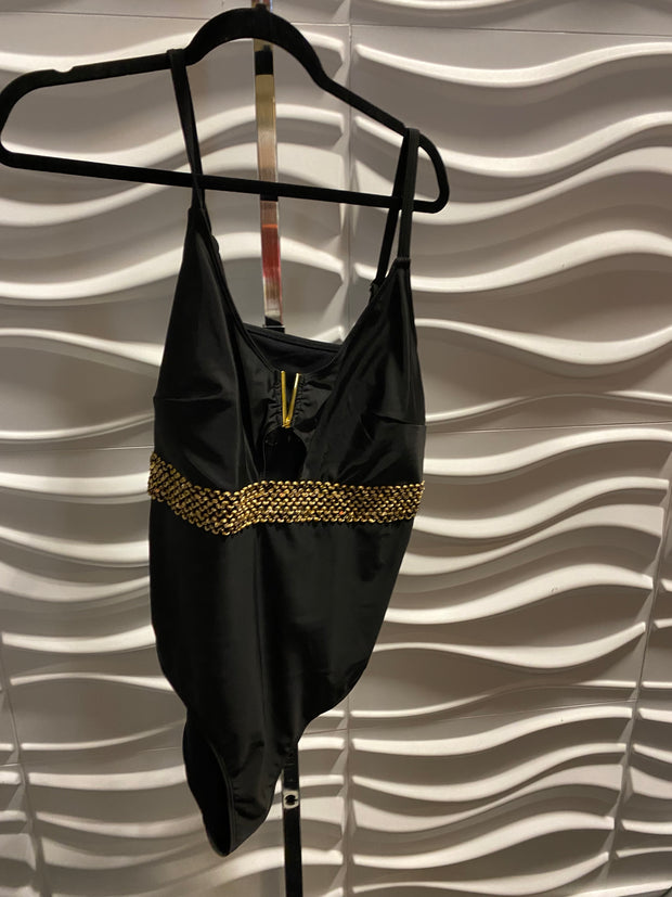 SWIM-K {Exact Moment} Black/Gold One Piece Swimsuit PLUS SIZE 3X