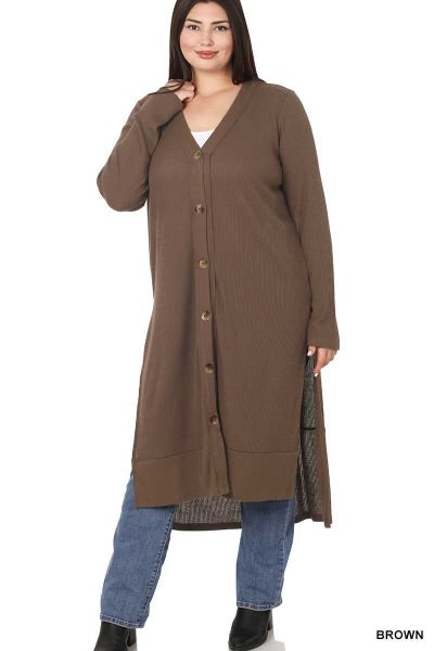 SALE! 22 OT-J {Close To You} Brown Ribbed Button Up Duster PLUS SIZE 1X 2X 3X