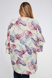 SALE!! OT-H {I'm On Beach Time} Sangria/Navy/Mustard Cardigan With Palm Leaf Design PLUS SIZE 1X 2X 3X