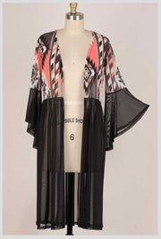 81  OT-B {Touch of Coral} Black/Coral Kimono PLUS SIZE 1X 2X 3X