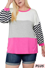 SALE!! 31 CP {Mind Your Manners} H. Grey Fuchsia Striped Top PLUS SIZE XL 2X 3X