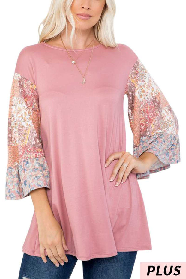 SALE!! 15 CP {Beyond Flirting} Mauve Floral Sleeve Top PLUS SIZE 1X 2X 3X