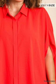 31 SSS-A {Touch Of Perfection}  Red "UMGEE"   Solid Button Up Top PLUS SIZE XL 1X 2X