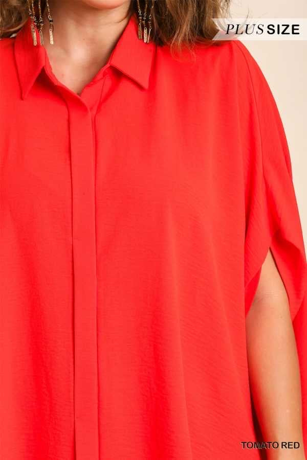 SALE!! 31 SSS-A {Touch Of Perfection}  Red"UMGEE"   Solid Button Up Top PLUS SIZE XL 1X 2X