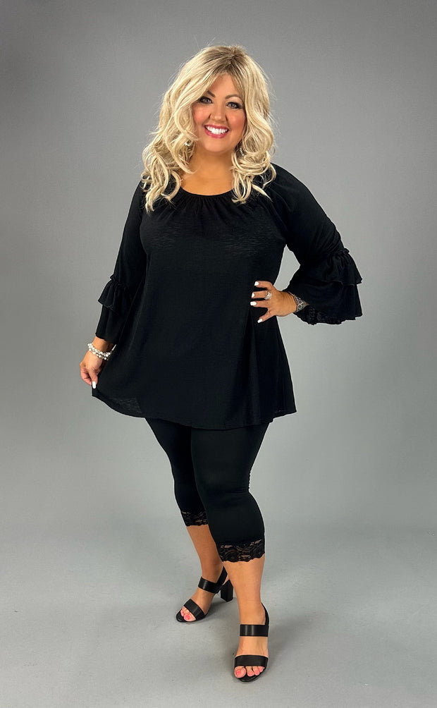 SALE!! 22 SQ-B {Endearing Heart} Black Ruffle Sleeve Top PLUS SIZE 1X 2X 3X