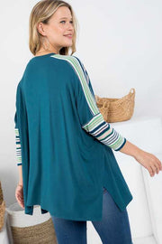 SALE!! 19 CP {Ready To Love} Dark Teal Top w/Striped Sleeves PLUS SIZE 1X 2X 3X