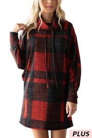 23 PLS-A {State Of Grace} Red Plaid Cowl Neck Tunic PLUS SIZE XL 2X 3X