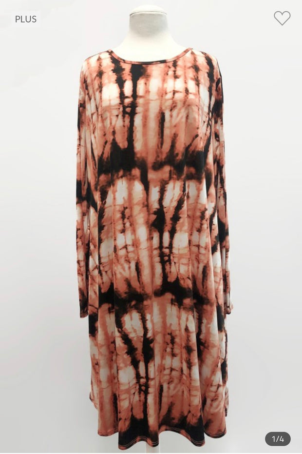 SALE! 53 PLS-N {Quite The Bamboo} Salmon Black Tie Dye Dress EXTENDED PLUS SIZE 3X 4X 5X