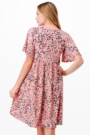 SALE!! 40 PSS-L {On My List} Mauve Print Babydoll Dress PLUS SIZE 1X 2X 3X