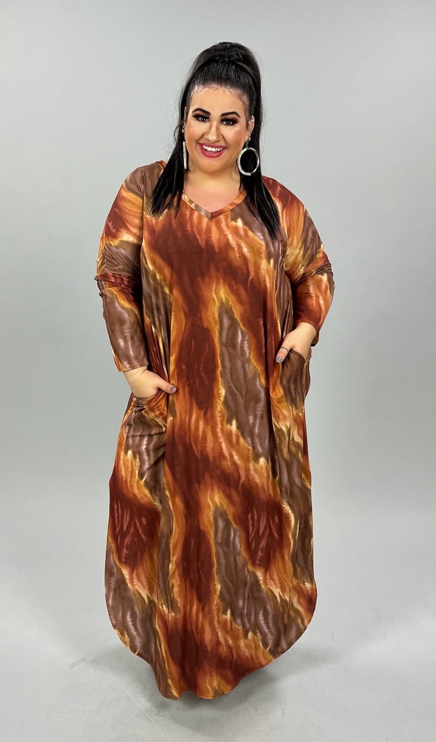 LD-Z  {Harvest Pick} Taupe/Multi-Color V-Neck Dress PLUS SIZE 1X 2X 3X