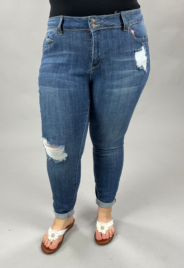 SALE!! BT-U {YMI WBB} Dark Distressed 2 Button Cuff Hem Jeans