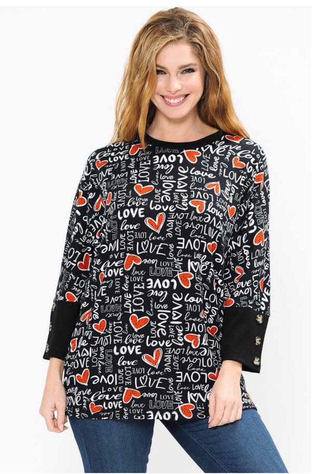 SALE!! 45-GT-C {Sign of Love} Black LOVE Script Tunic PLUS SIZE 1X 2X 3X