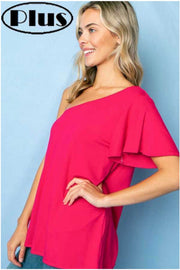 80 OS-A {Hang Loose} RASPBERRY Tunic W/One Shoulder PLUS SIZE 1X 2X 3X