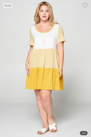 SALE!! 95 CP-Y {Best Weather Ever} Mustard Stripe Polka Dot Dress PLUS SIZE 1X 2X 3X