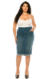 SALE!! LEG-16 {Putting It Simply} Denim Embroidered Skirt EXTENDED PLUS SIZE 4X 5X