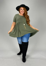 43 SSS-K [Feeling The Love} Light  Olive Babydoll Tunic PLUS SIZE 1X 2X 3X