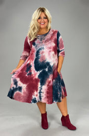 SALE!! 37 PLS-A {Know You Better} Burgundy Tie Dye Dress  PLUS SIZE XL 2X 3X