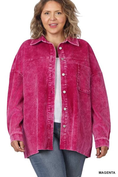 24 OT-X {Corduroy Cutie} Magenta Corduroy Shacket  PLUS SIZE 1X 2X 3X