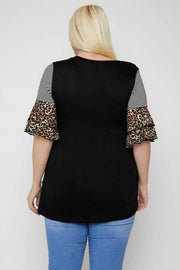 SALE!! 22 CP-O {All Up To You} Black Leopard Ruffle Sleeve Top PLUS SIZE XL 2X 3X