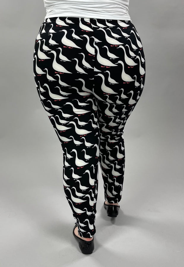 LEG-88 {Bye Bye Birdie} Black Bird Print Leggings  EXTENDED PLUS SIZE 3X/5X