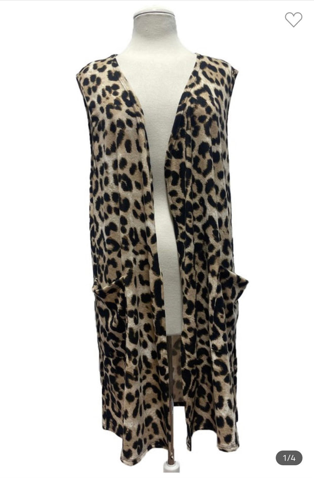 SALE!! 97 OT-M {Taking Trips} Brown Leopard Print Vest PLUS SIZE 1X 2X 3X 4X 5X