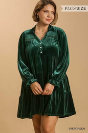 SALE! 14 SLS-G {Forever Love} Umgee Evergreen Velvet Tiered Dress PLUS SIZE XL 1X 2X