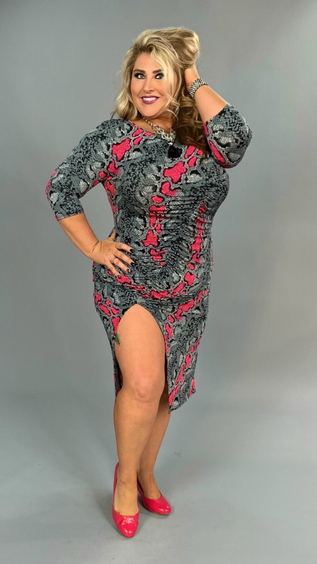 SALE!! LD-K {Who's That Lady} Blk/Fuchsia Snakeskin  Print Bodycon Dress  PLUS SIZE 1X 2X 3X