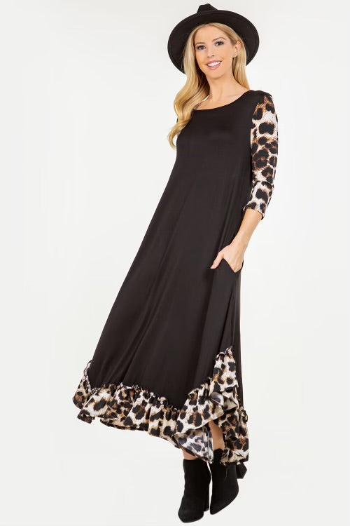 SALE!! LD-U {Leopard All Around} Black/Leopard Print Dress PLUS SIZE XL 2X 3X