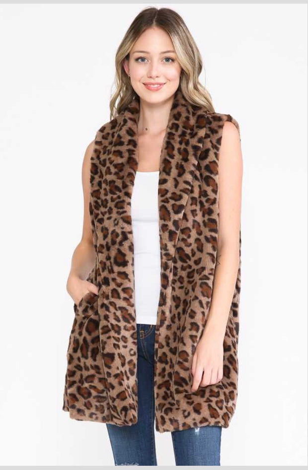 35 OT-F {Money Moves}  Mocha Animal Print Lined Vest PLUS SIZE 1X 2X 3X