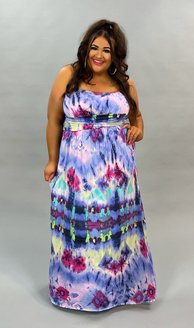 SALE!! LD-V {Watercolor Wonder} Strapless Multi-Color Long Dress PLUS SIZE 1X 2X 3X