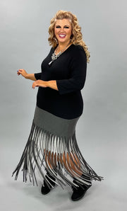 SALE!! LD-X {Evening Plans} Black/Gray Dress W/Fringe PLUS SIZE 1X 2X 3X