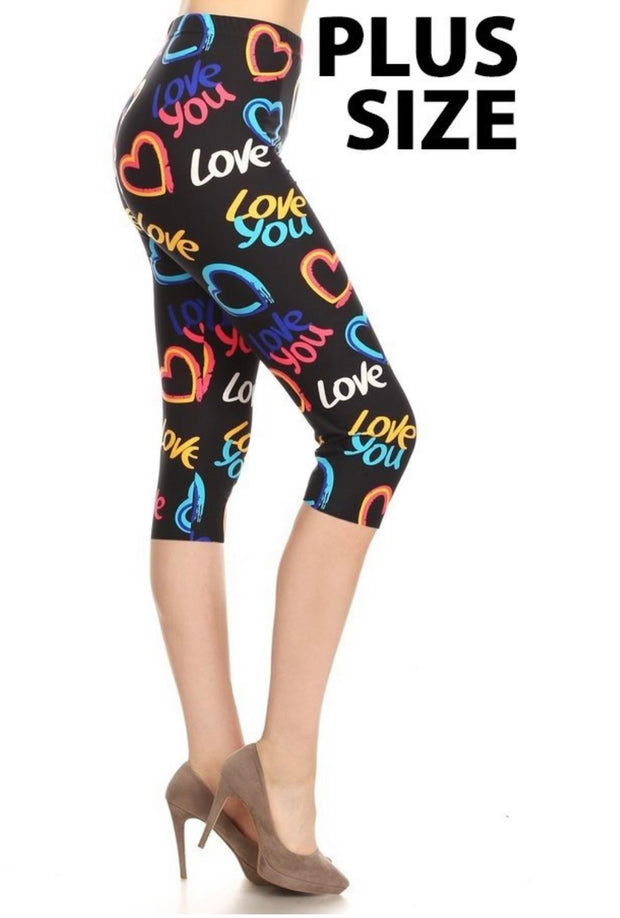 SALE!! BT-99 {Love You} Graphic Heart Buttersoft Capri Leggings PLUS SIZE