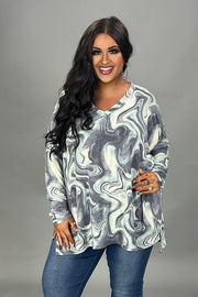 27 PLS  {Saw You Looking} Blue/Grey Marbled Print Top PLUS SIZE 1X 2X 3X