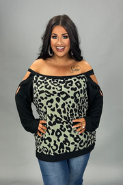 14 OS {Ready For Cuddles} Black Leopard Cold Shoulder Top PLUS SIZE XL 2X 3X