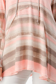 SALE! 96 HD-J {Sweetness Is Here} Coral/Mocha Striped Hoodie PLUS SIZE 1X 2X 3X