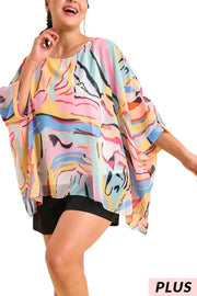 33 PSS-D {Just Having Fun} Umgee Pink Mix Print Lined Top PLUS SIZE XL 1X 2X