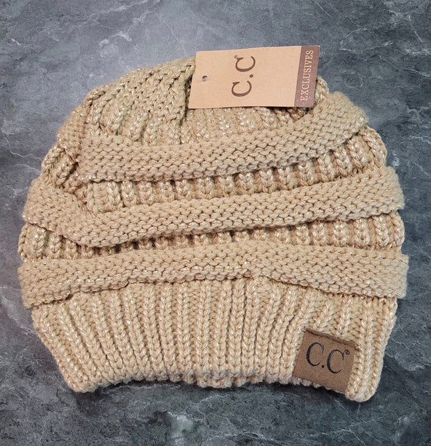 SALE!! BIN/56 - Original Style C.C. Beanie~ BEIGE/GOLD METALLIC