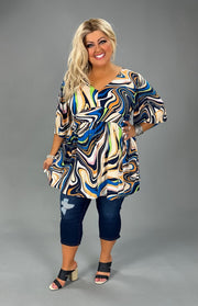 SALE!! 95 PSS-A {Looks So Easy} Navy Geo Print Babydoll Top