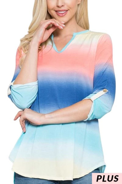 SALE!! 33 PQ-O {Fabulous Rainbow} Multi-Color Print V-Neck Top PLUS SIZE 1X 2X 3X